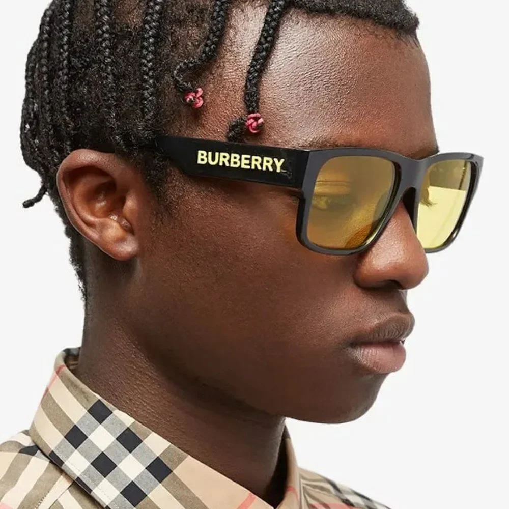 NEW Burberry KNIGHT BE4358 300185 Black Yellow Square Men Sunglasses